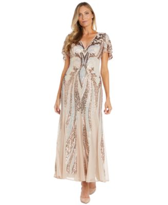 R & M Richards - Petite Sequin Embellished Flutter-Sleeve Gown
