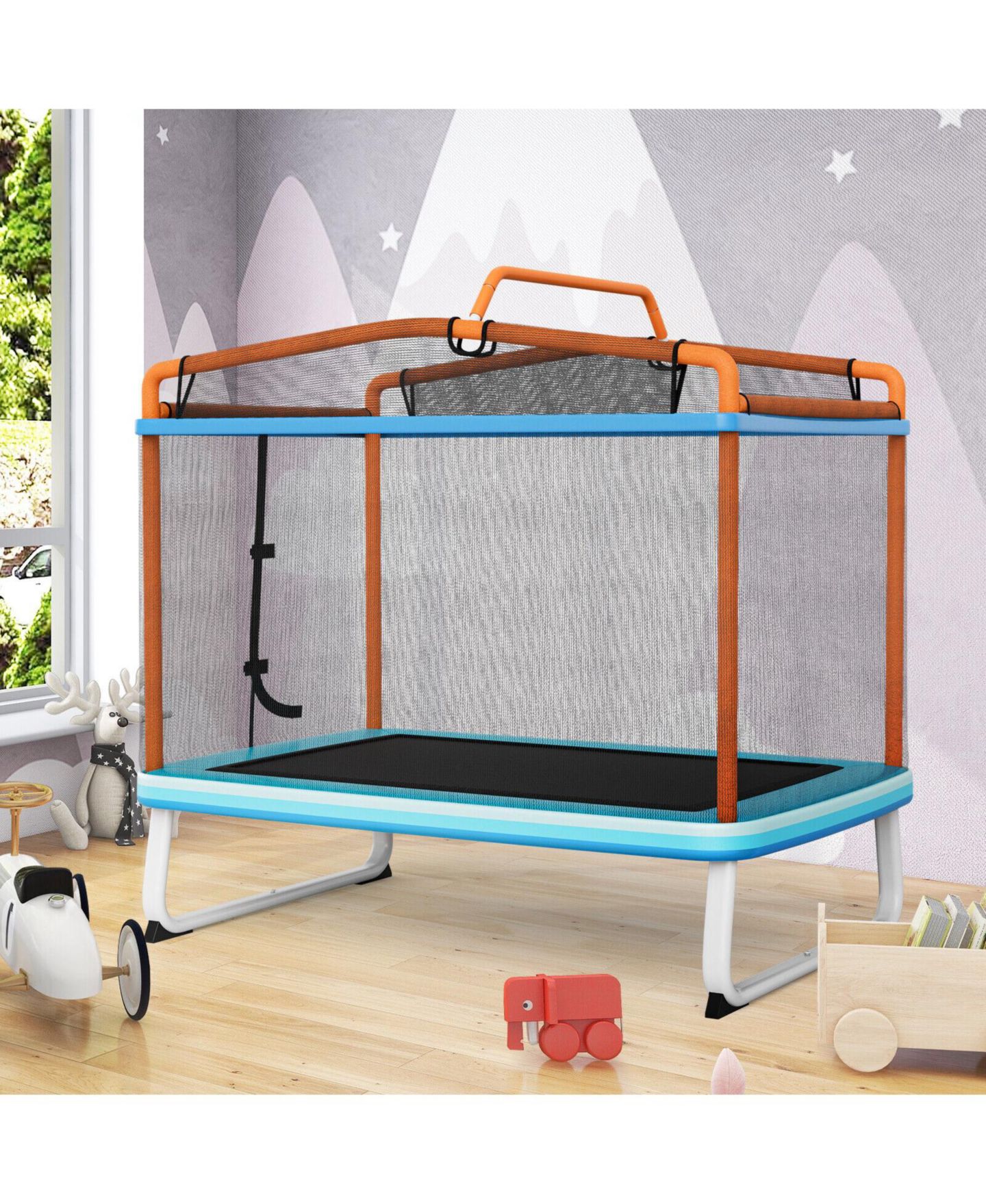 Детская игрушка Mecale 6 Feet Rectangle Trampoline with Swing Horizontal Bar and Safety Net, цвет: Оранжевый — фото 2