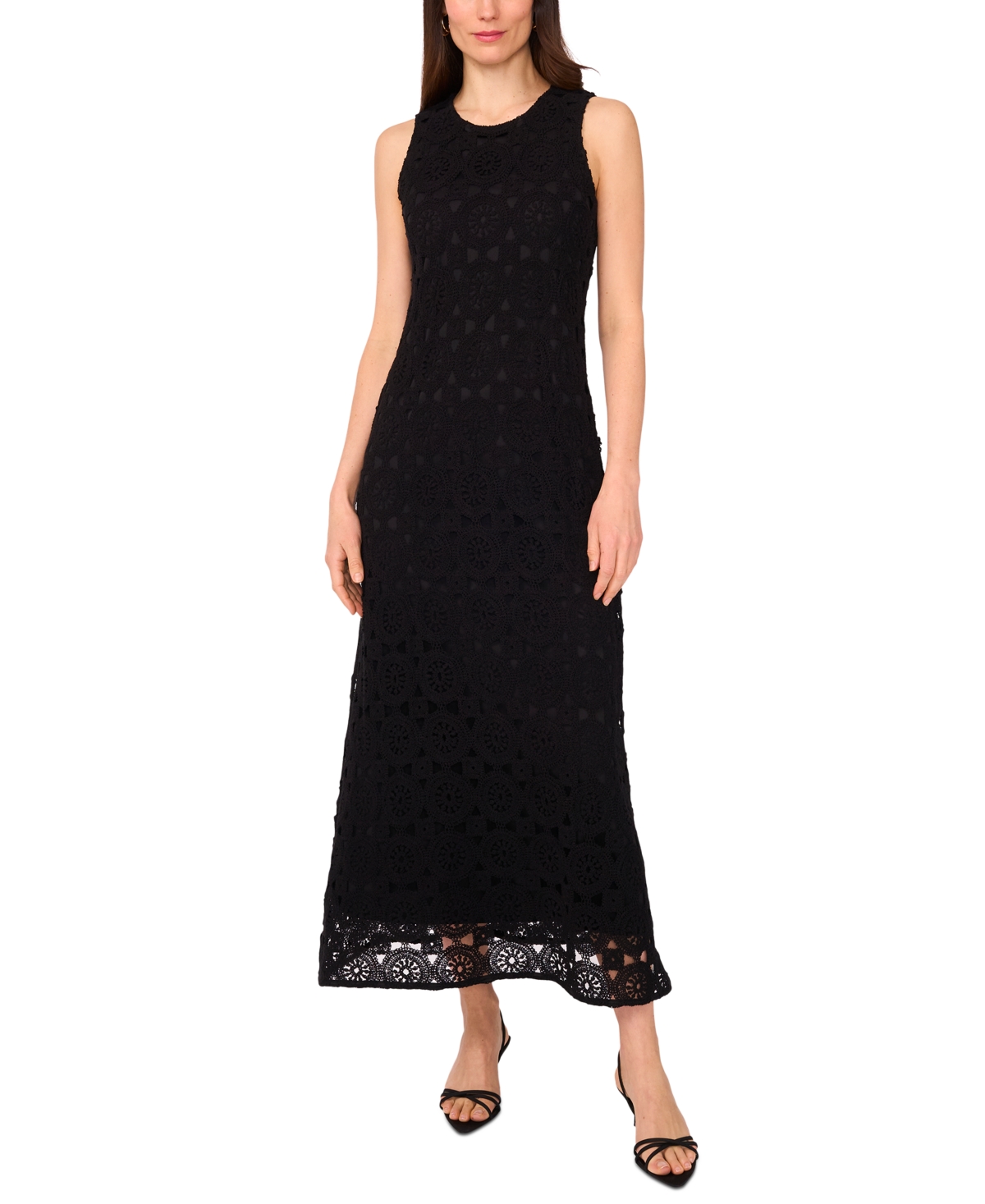 Vince Camuto Sleeveless Lace Cotton Maxi Dress In Black
