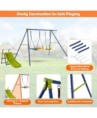 4-in-1 Heavy-Duty Metal Playset with Slide and Basketball Hoop