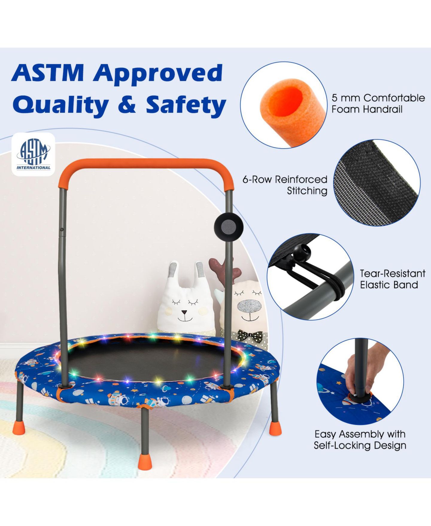 Детская игрушка Mecale 36 Inch Mini Trampoline with Colorful LED Lights and Bluetooth Speaker, цвет: Чёрный — фото 8