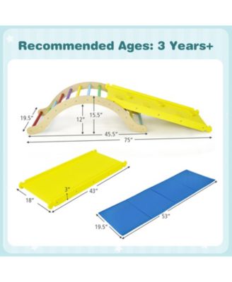 3-in-1 Wooden Climber Ladder Structure with Rock Climbing Ramp and Padding