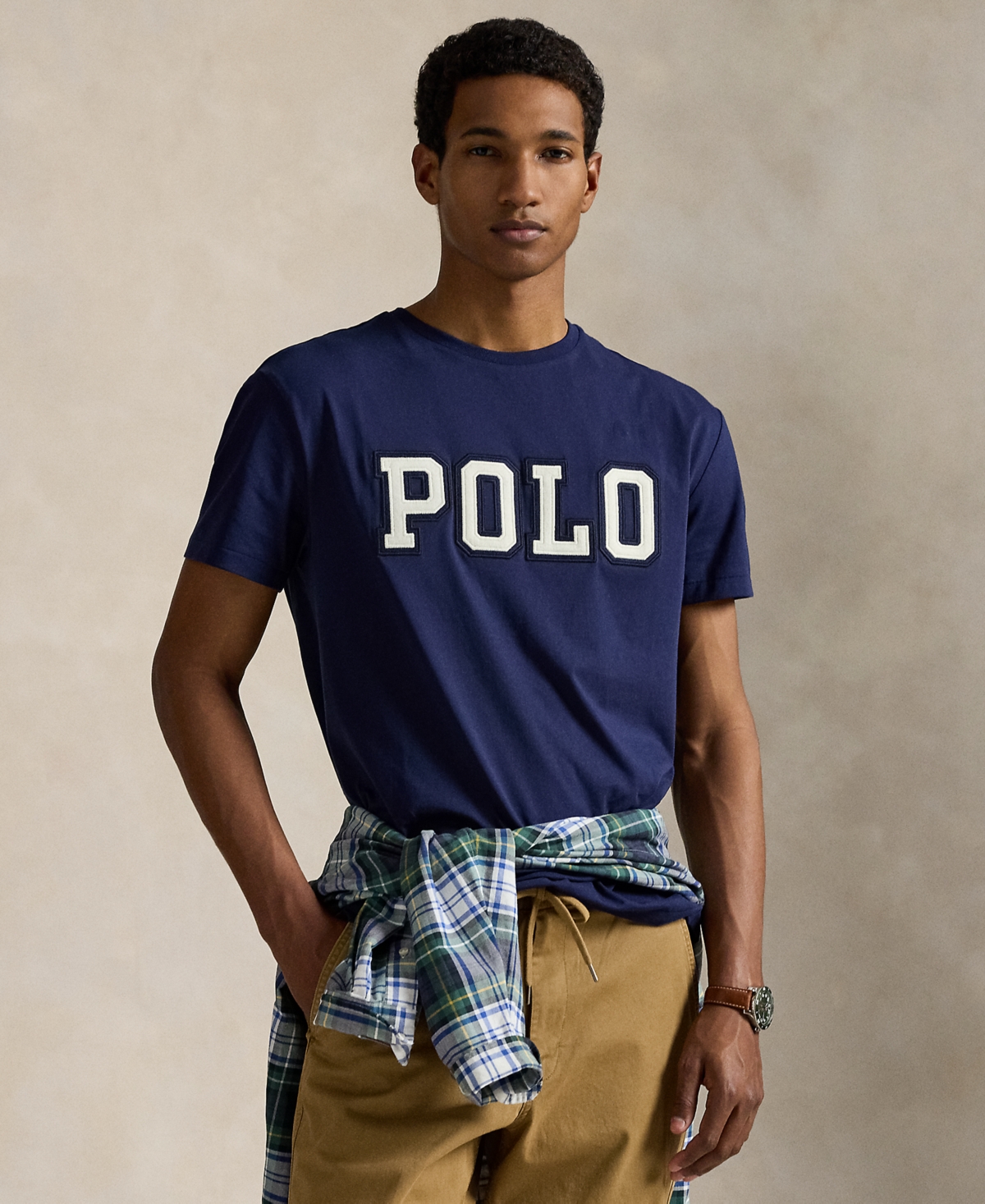 Polo Ralph Lauren Blue Crewneck T-shirt With Logo Lettering On The Fornt And Pony Embroidery On The Front