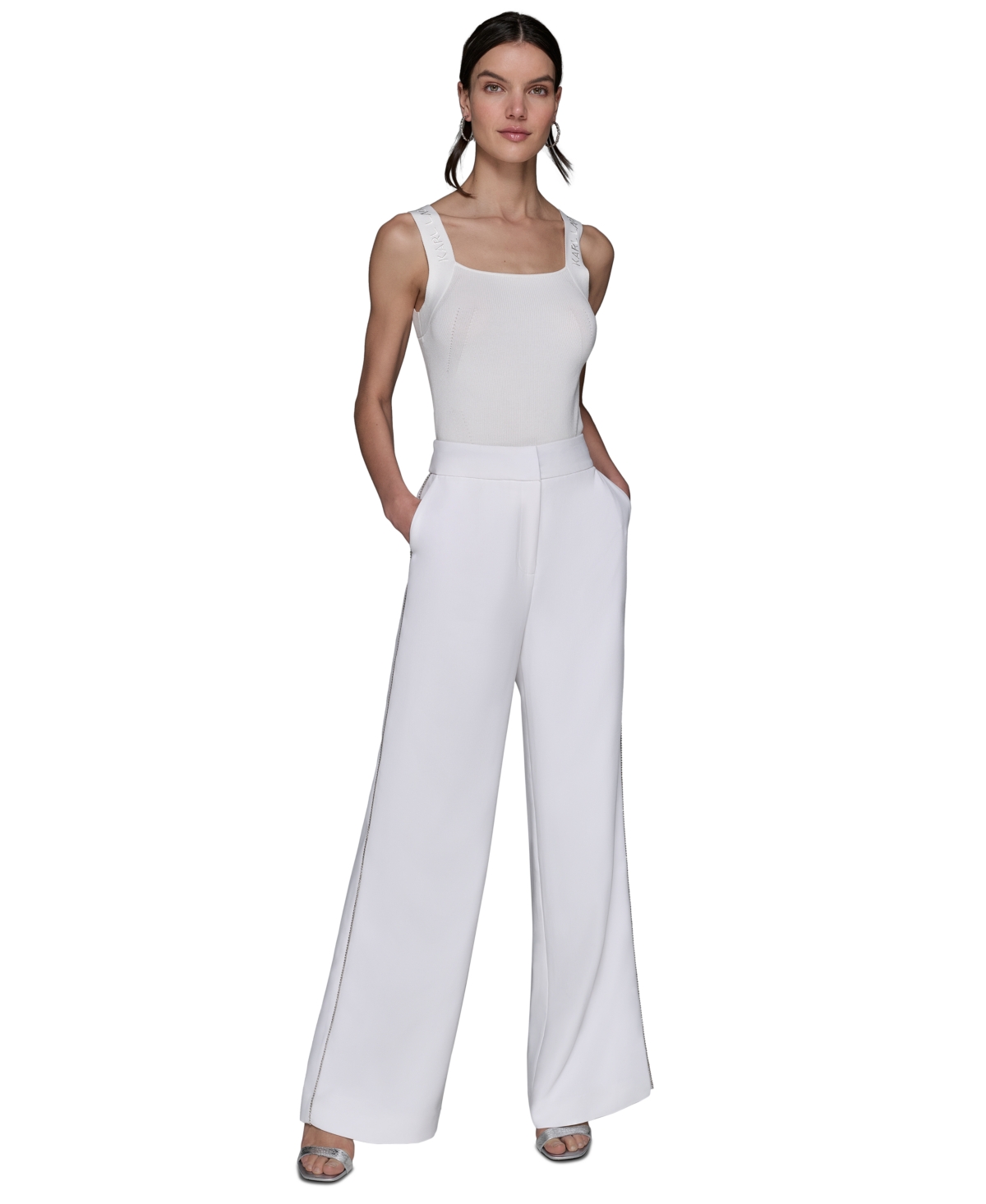 Shop Karl Lagerfeld Women's Embellished-side-seam Pants