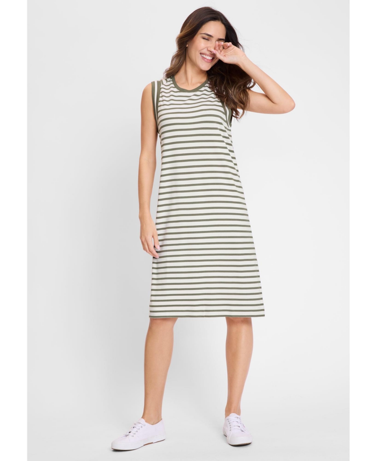 Women's Striped Knit Dress - Olive