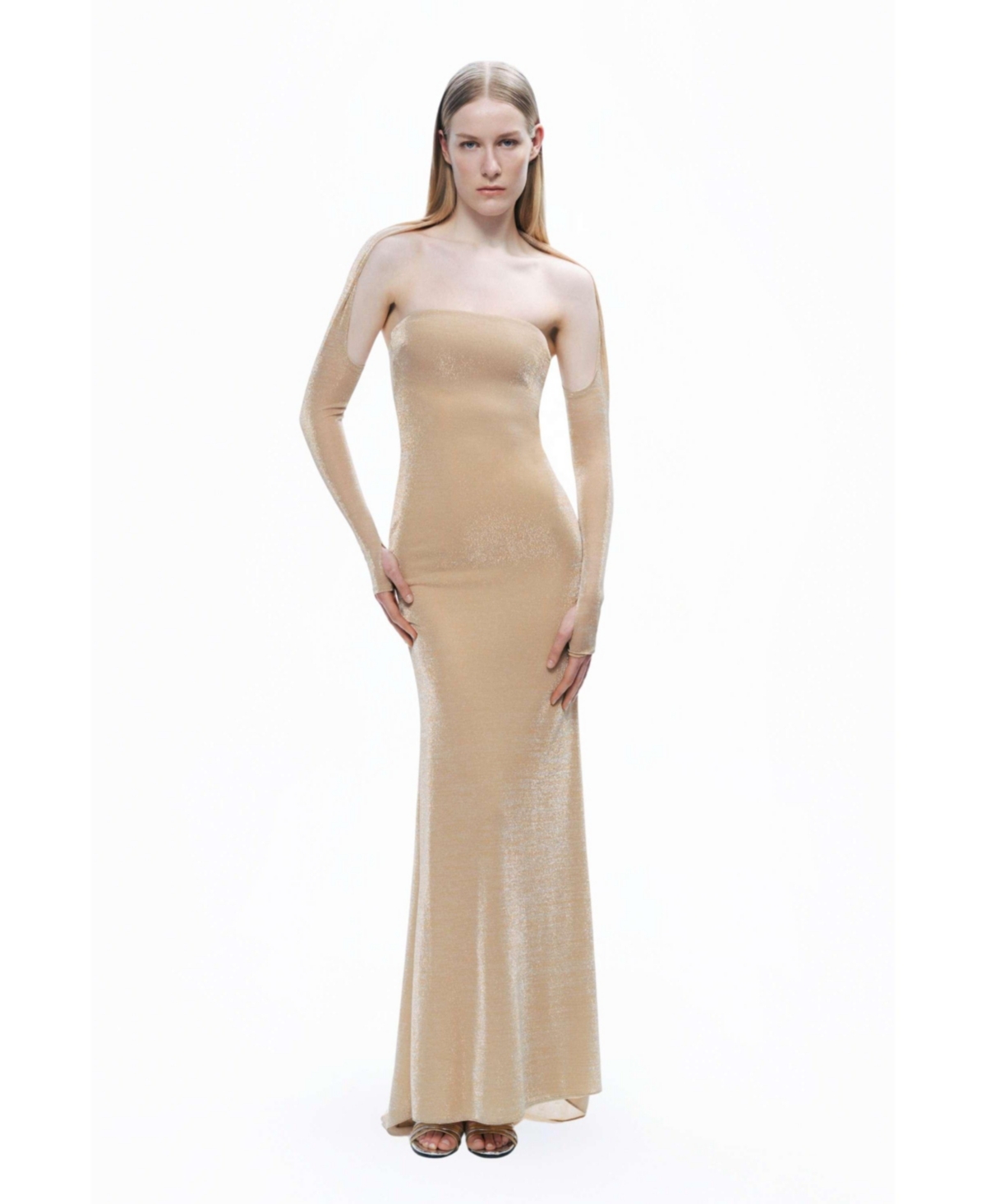 Women's Maxi Dress with Glove Accessory - Gold