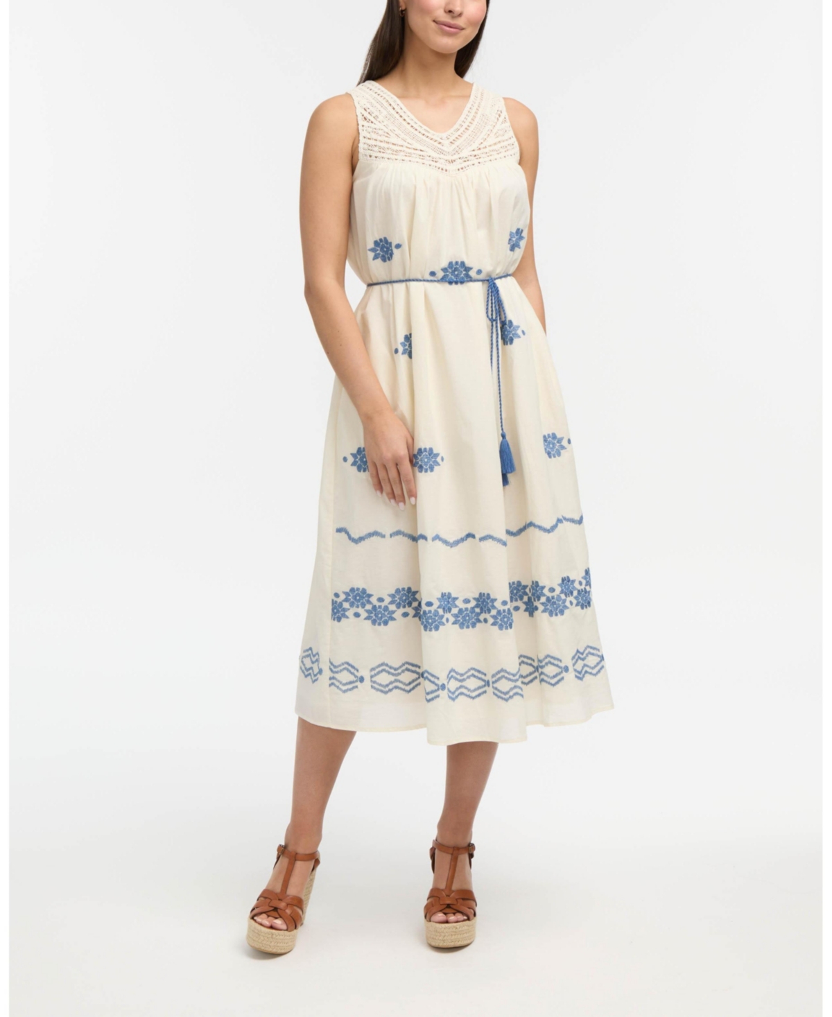 Women's Crochet Embroidered Maxi Dress - Cream
