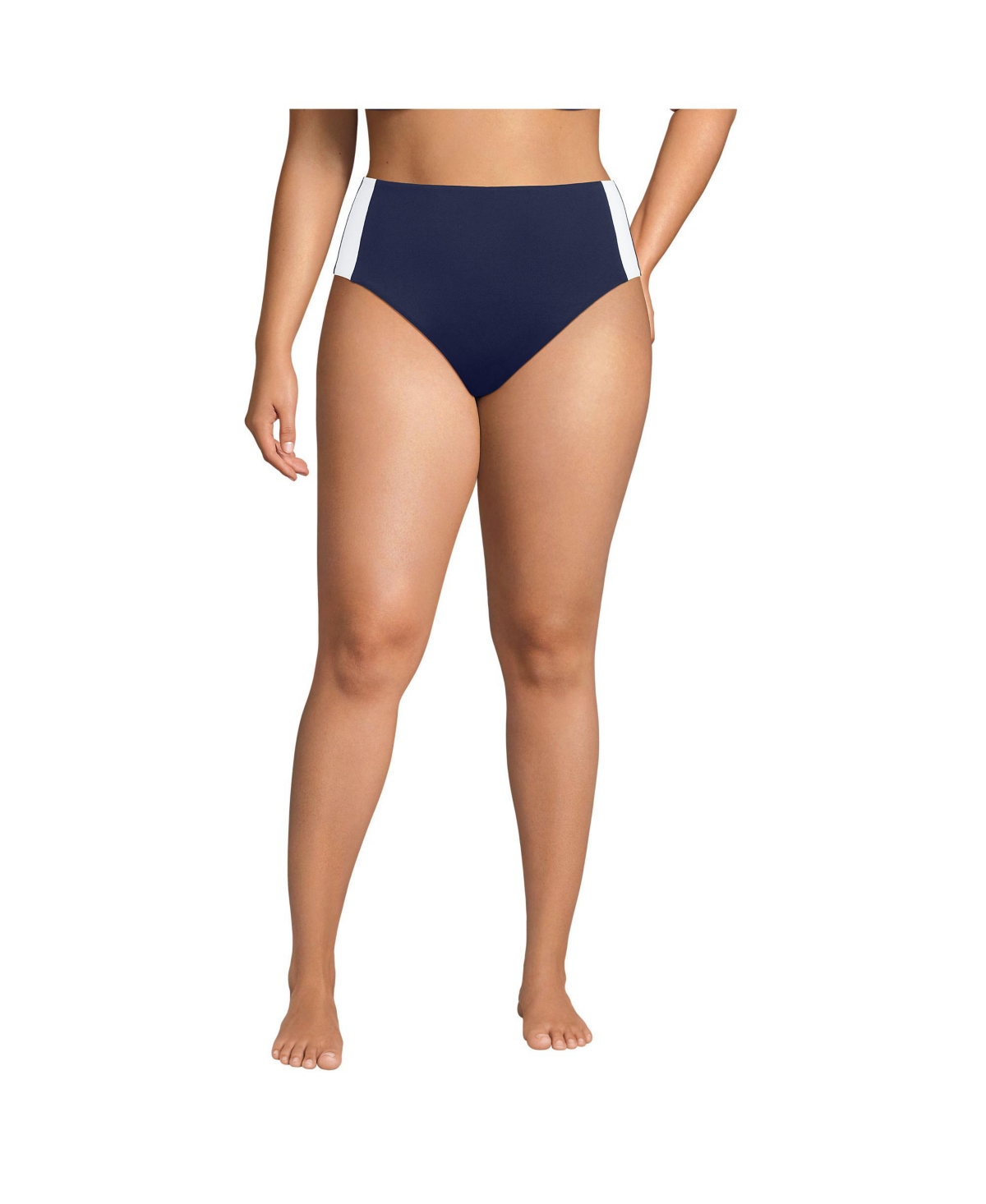 Plus Size Seamed High Waisted Bikini Bottoms - Deep sea navy mosaic floral