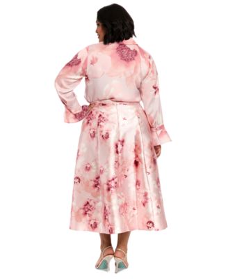 Plus Size Floral-Print Pleated Skirt