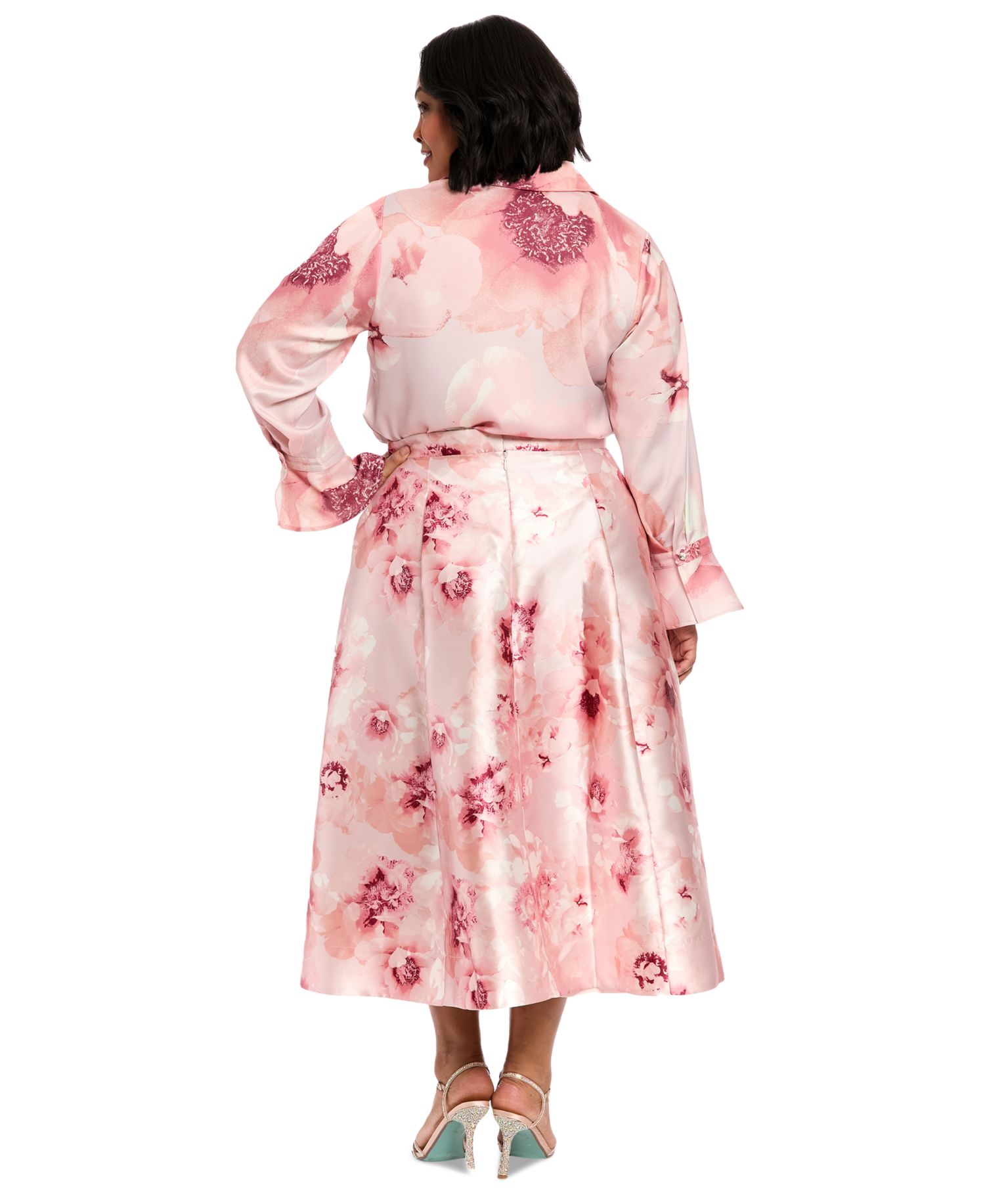 Plus Size Floral-Print Pleated Skirt