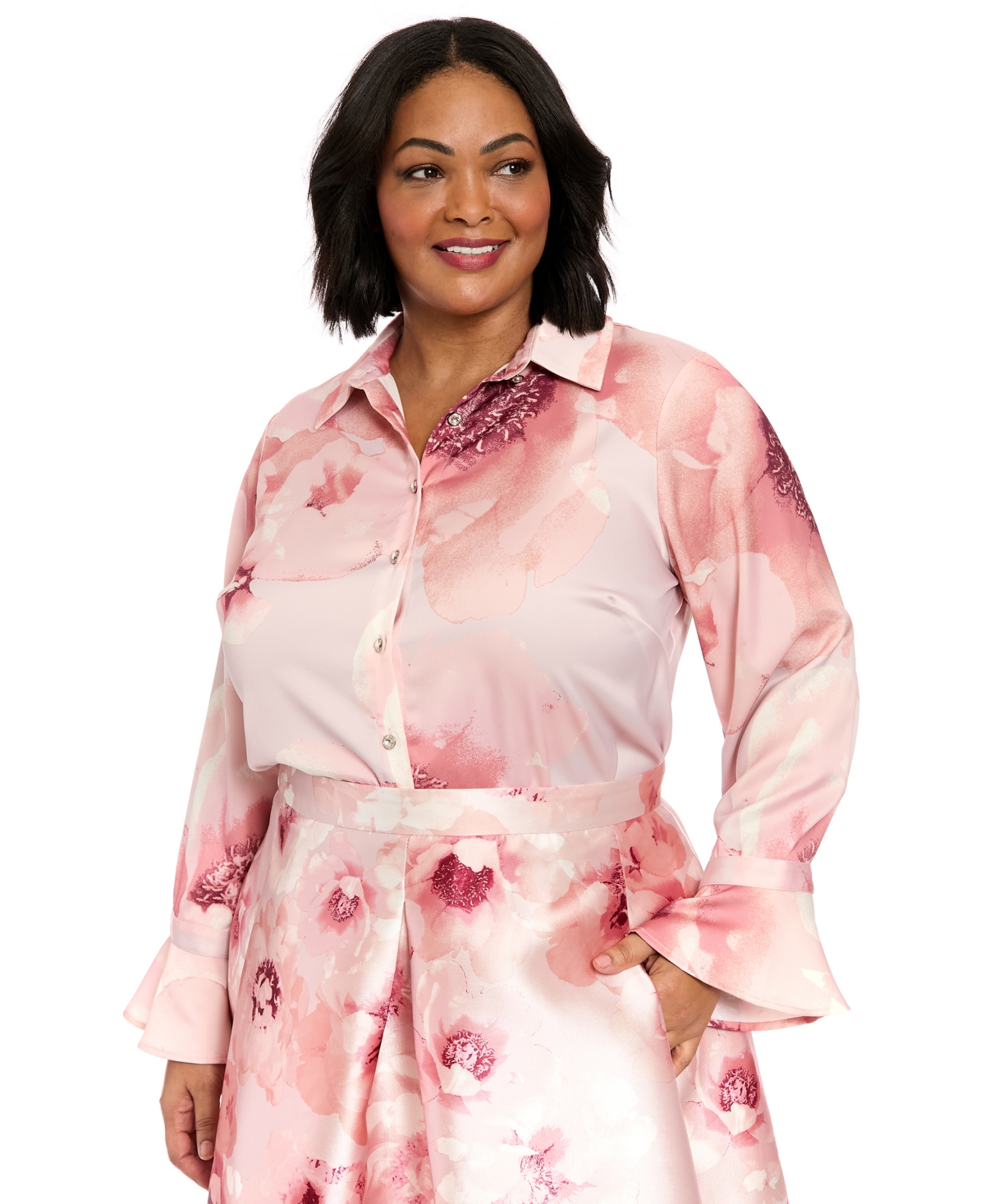 Plus Size Floral-Print Blouse - Blush/Mauve/Peach