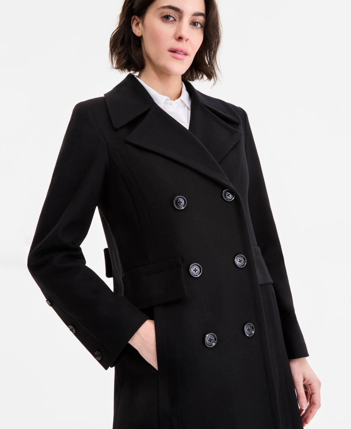 Anne Klein Women's Double-breasted Maxi Coat In Black