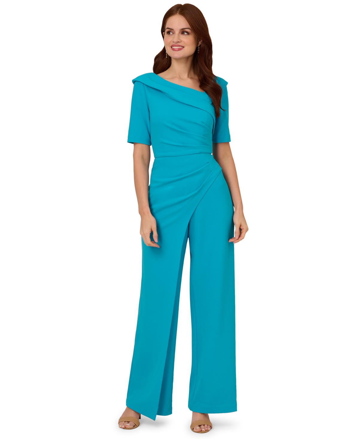 Women's Asymmetric Knit Crepe Jumpsuit - Bel Air Blue