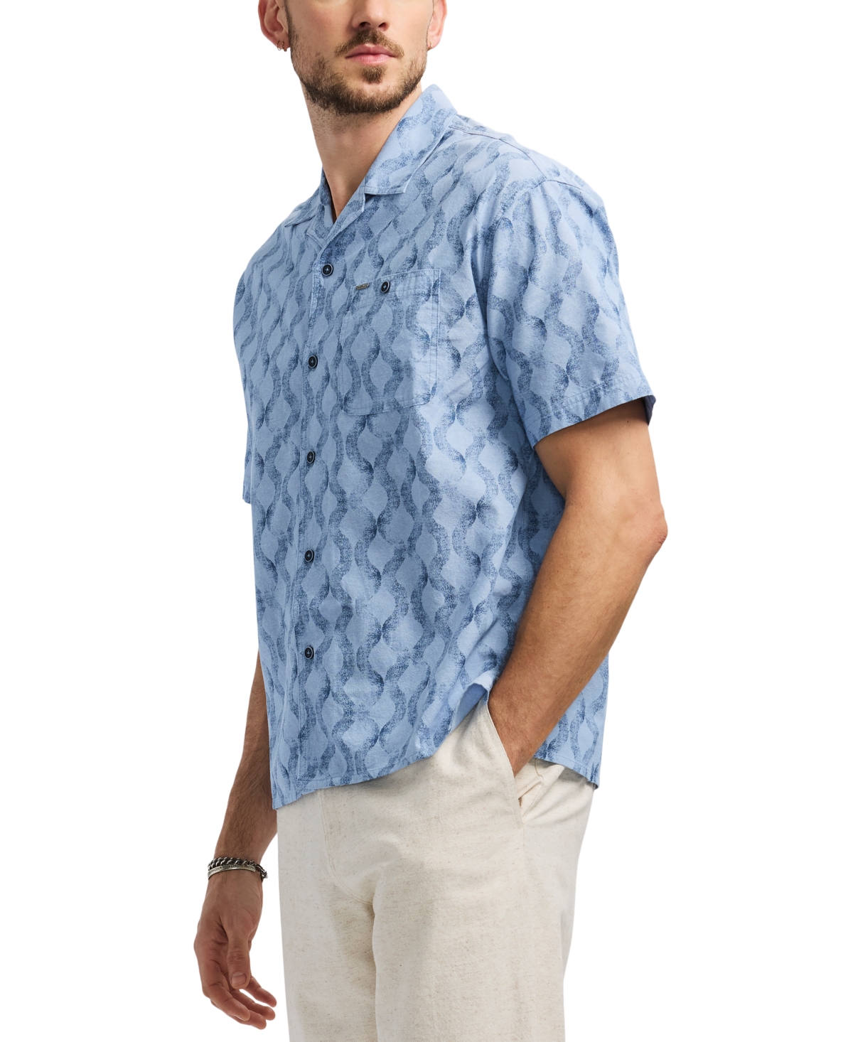Buffalo David Bitton Men's Sonix Relaxed Fit Short Sleeve Wave Print Button-front Camp Shirt