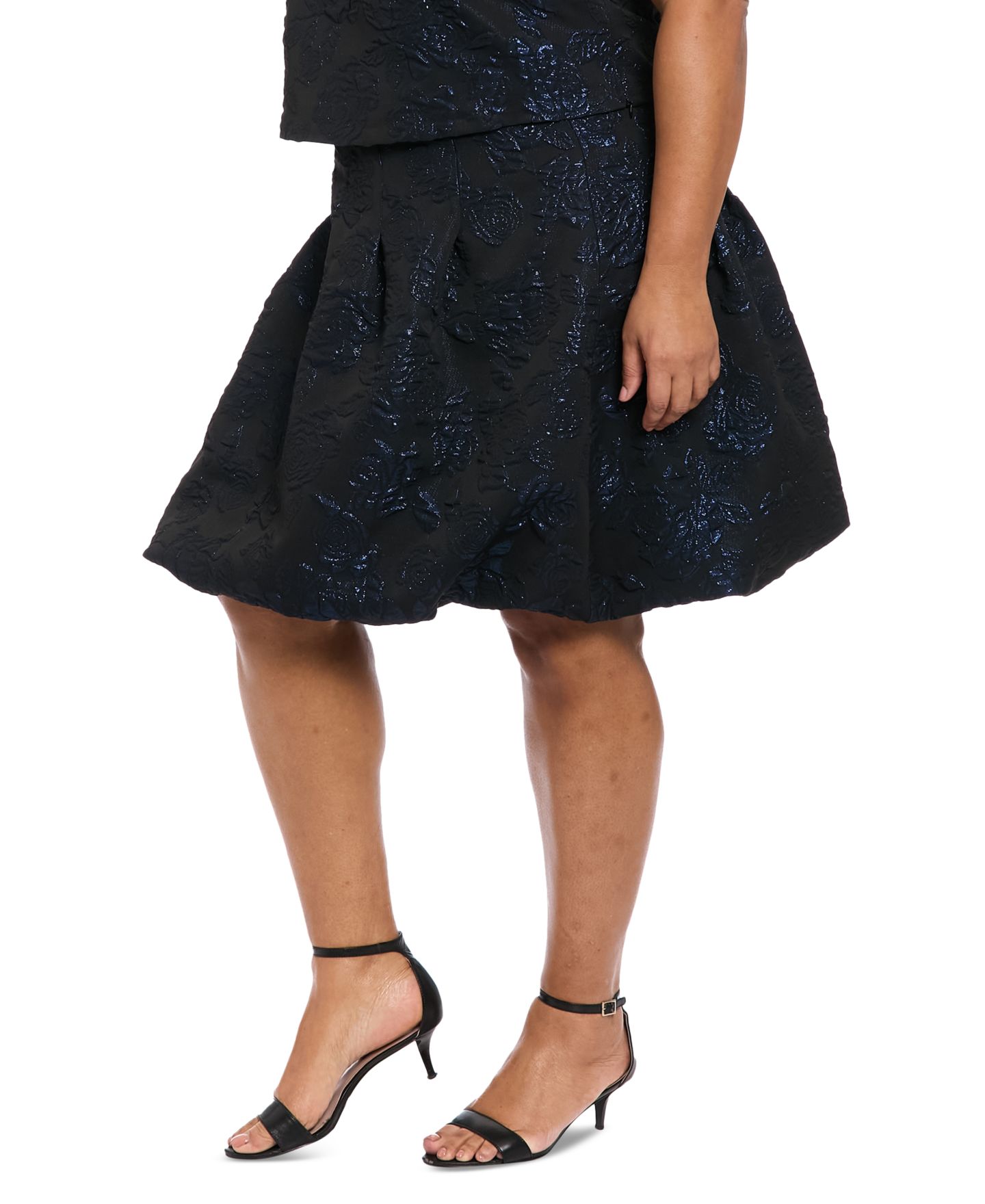 Женская юбка Muse Plus Size Floral Jacquard Bubble, цвет: Чёрный / Синий — фото 3
