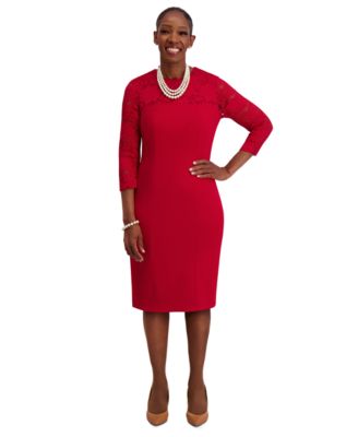 Women's Lace-Sleeve Sheath Dress, Regular & Plus Sizes 