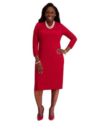 Women's Lace-Sleeve Sheath Dress, Regular & Plus Sizes 