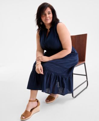 Plus Size V-Neck Sleeveless Lace-Inset Midi Dress