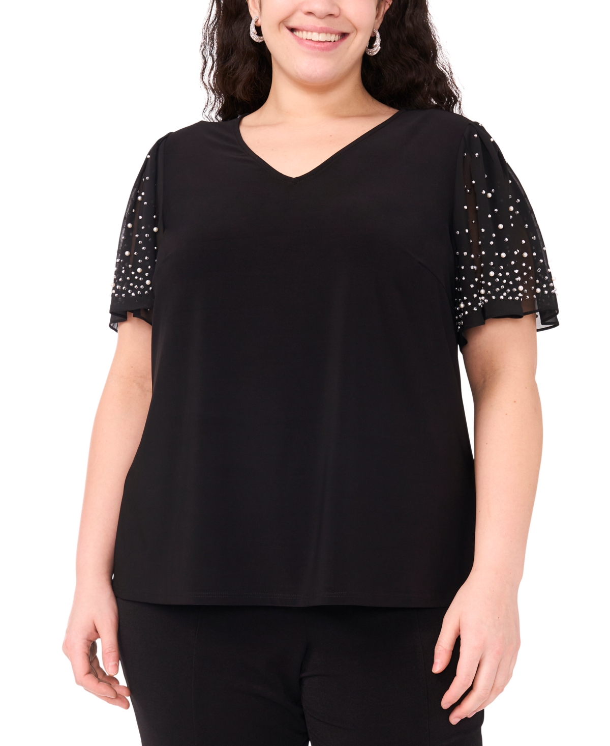Msk Plus Size V-neck Combo Short-sleeve Evening Top