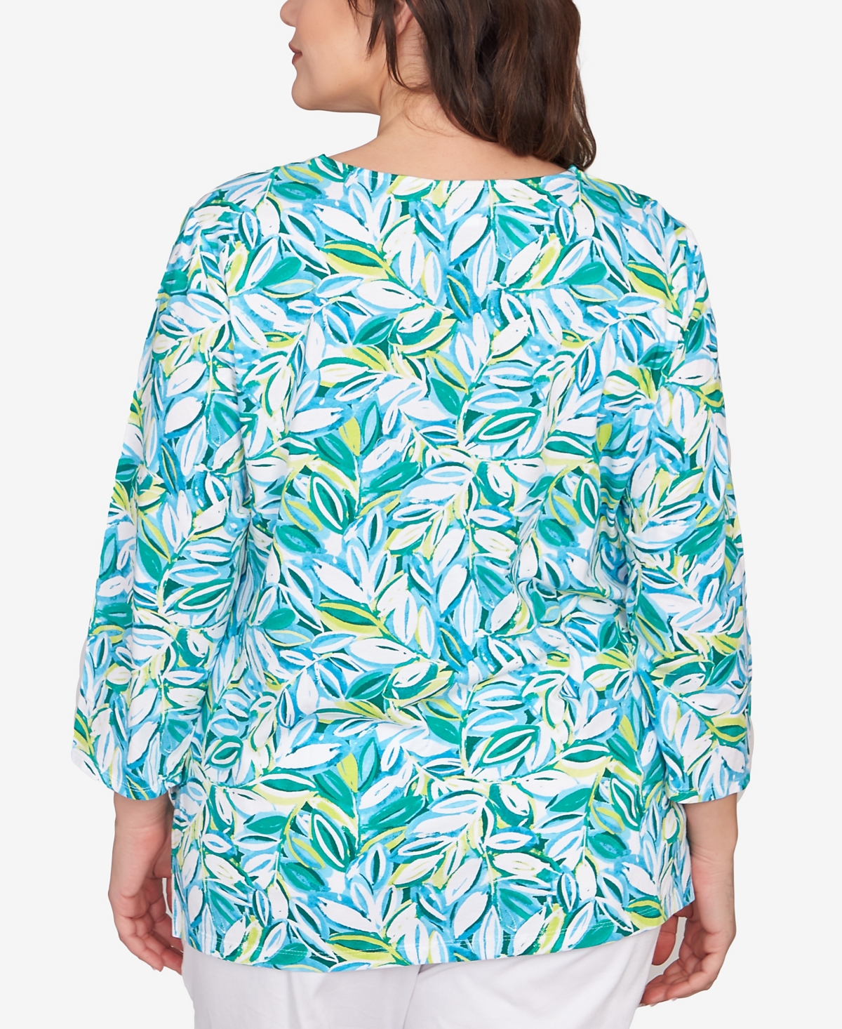 Ruby Rd. Plus Size Tossed Leaves Embellished Knit Top In Multi