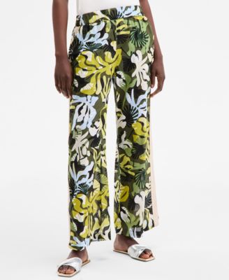 Women's Leaf-Print Crochet-Trim Wide-Leg Pants, Exclusively at Macy's