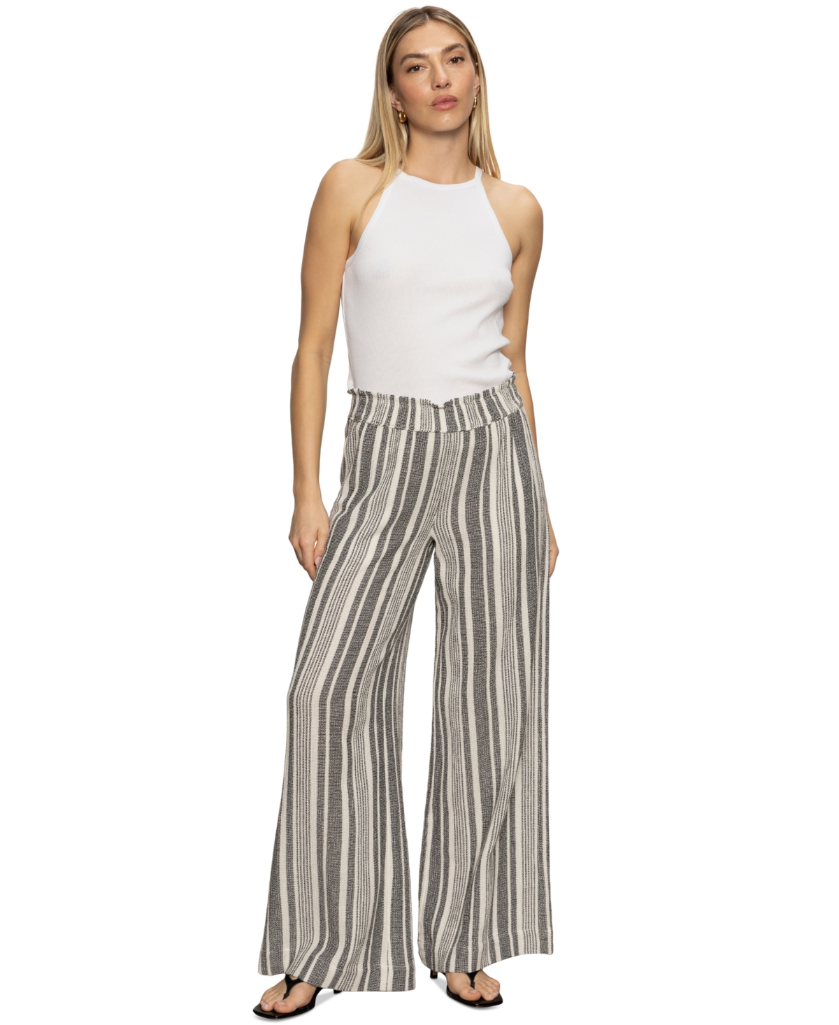 Women's Palm Cotton Wide-Leg Pull-On Pants - Atlantic Stripe