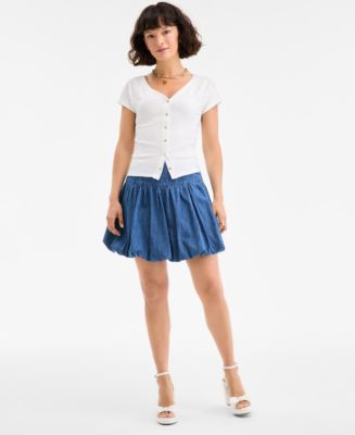 On 34th Women's Denim Bubble-Hem Mini Skirt, Exclusively at