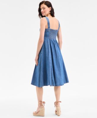 Women's Denim Sweetheart-Neck Midi Dress, Exclusively at Macy's