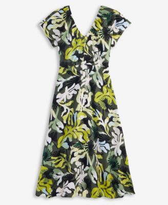 Women's Flutter-Sleeve Printed Textured Midi Dress, Exclusively at Macy's