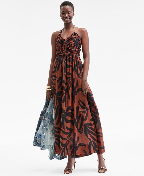 alfani On 34th Women's Braided-Trim Halter Maxi Dress Exclusively at Macy's Women's Fashion Shoes & Accessories