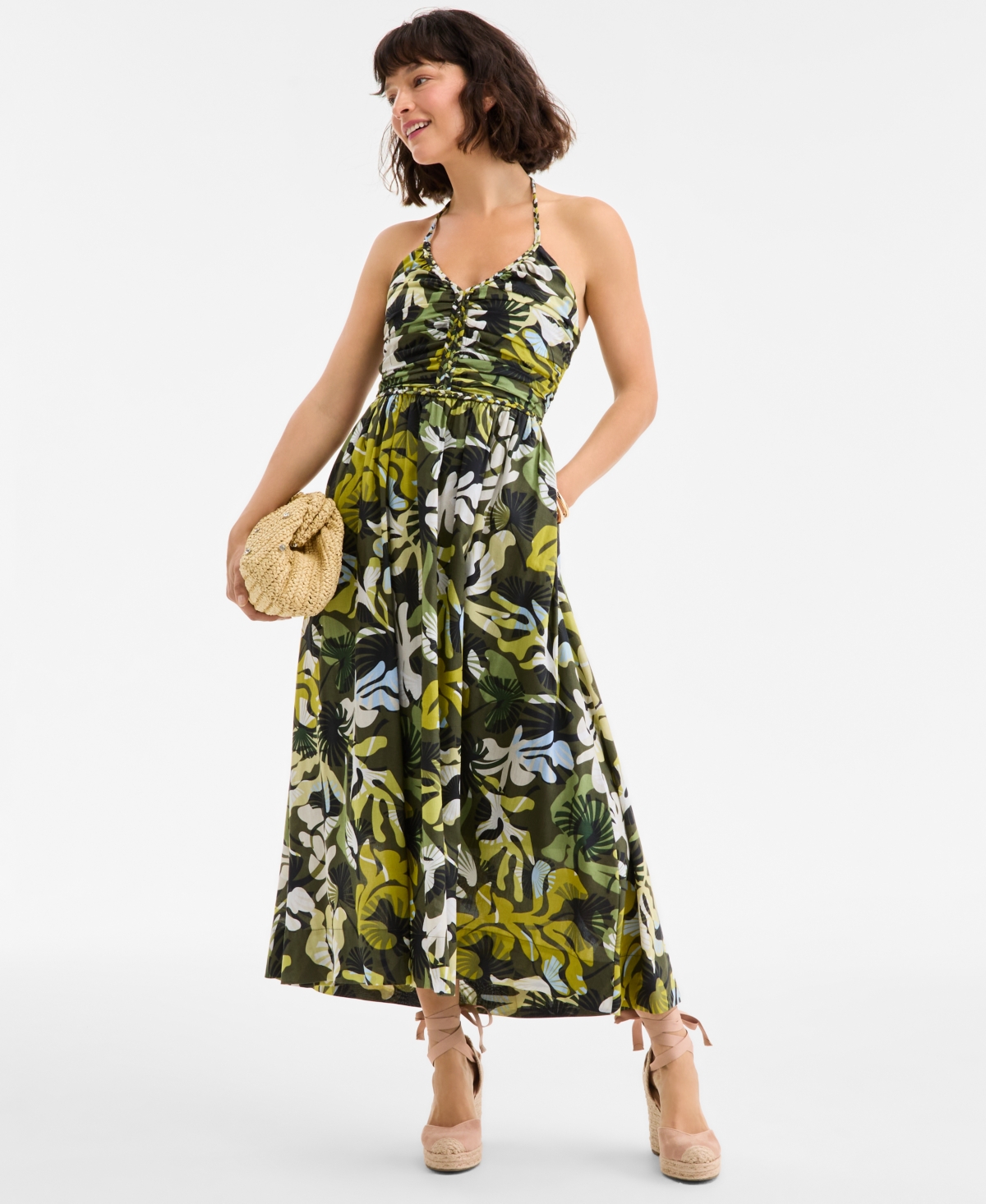 Women's Braided-Trim Halter Maxi Dress, Exclusively at Macy's - Palmetto Combo