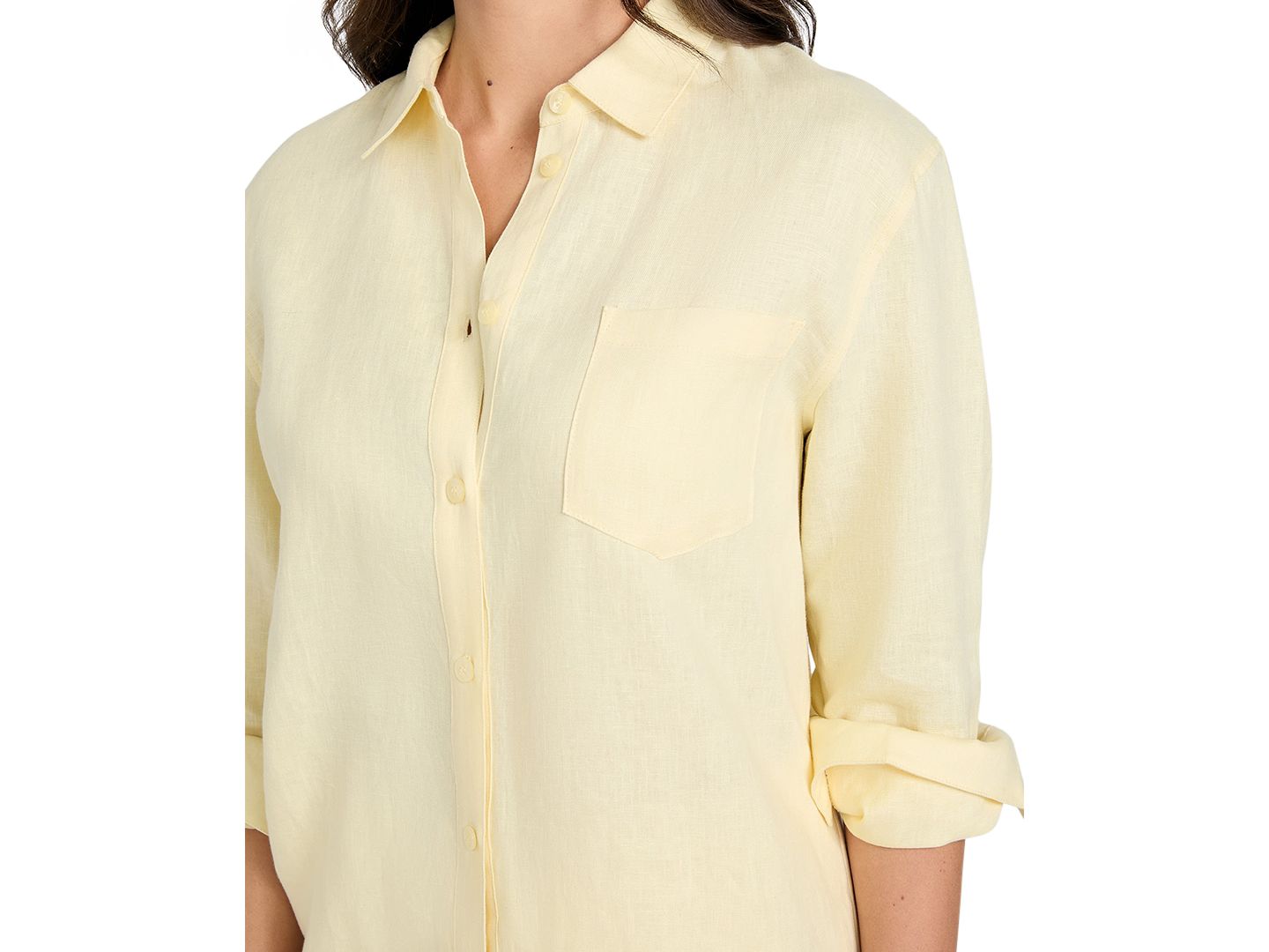 Женская рубашка GUESS Long-Sleeve Linen Button-Up, цвет: Жёлтый — фото 4