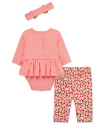 Baby Girls Cotton Apple Bodysuit, Pants & Headband Set  