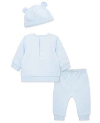 Baby Boys Bear Quilted Top, Pants & Hat, 3 Piece Set  