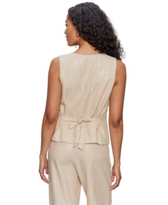Women's Sequin Stripe Button-Front Vest