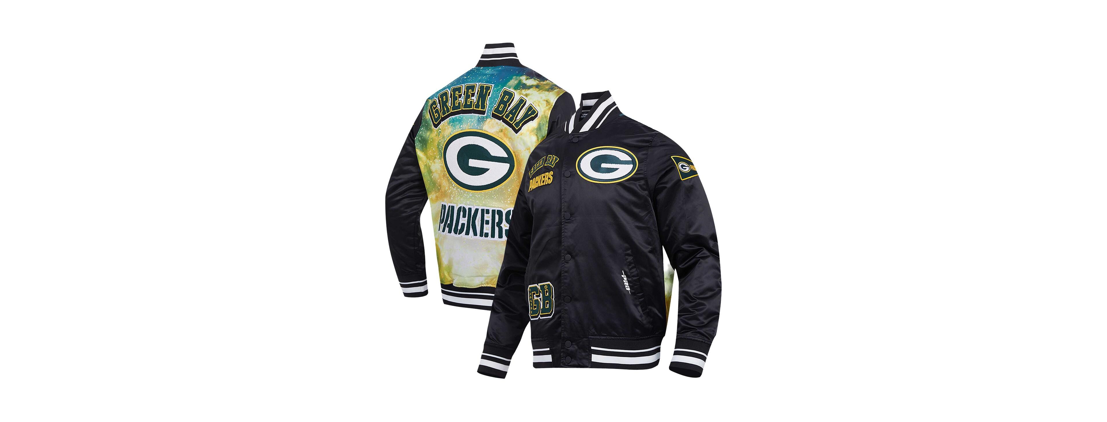 Pro Standard Men's Black Green Bay Packers Sublimated Satin Full-Snap Jacket