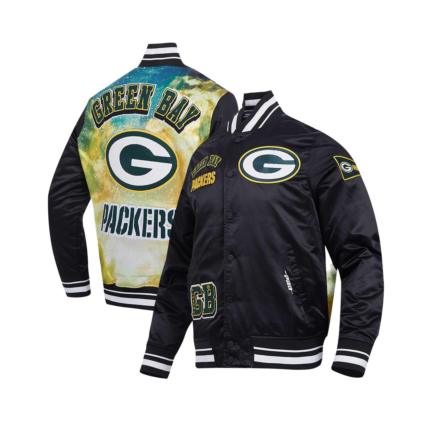 Men's Black Green Bay Packers Sublimated Satin Full-Snap Jacket