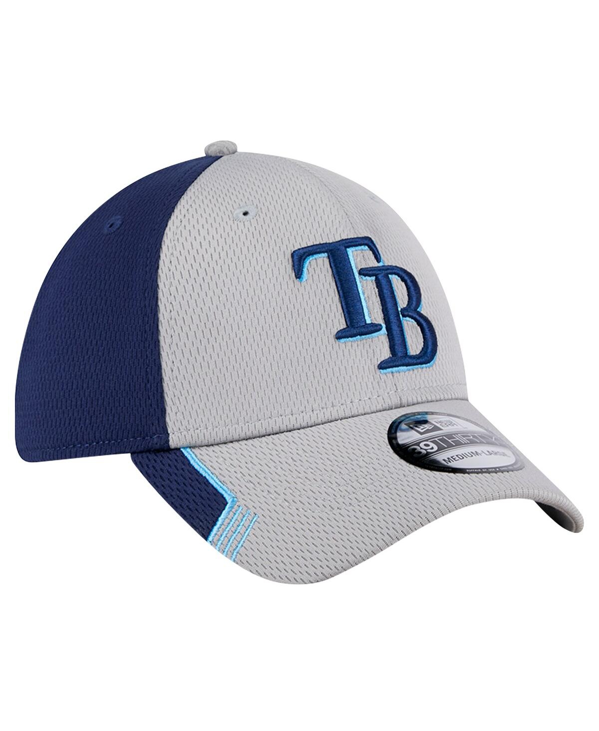 NEW ERA MEN'S GRAY/NAVY TAMPA BAY RAYS VISOR TRIM 39THIRTY FLEX HAT 