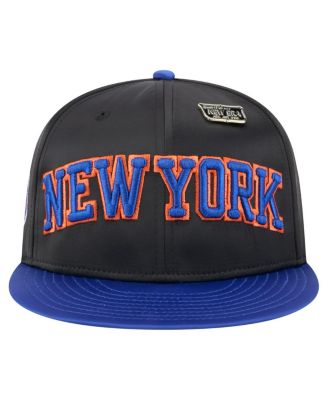 Men's Black/Blue New York Knicks Throwback Satin Vintage Pin Two-Tone 59FIFTY Fitted Hat