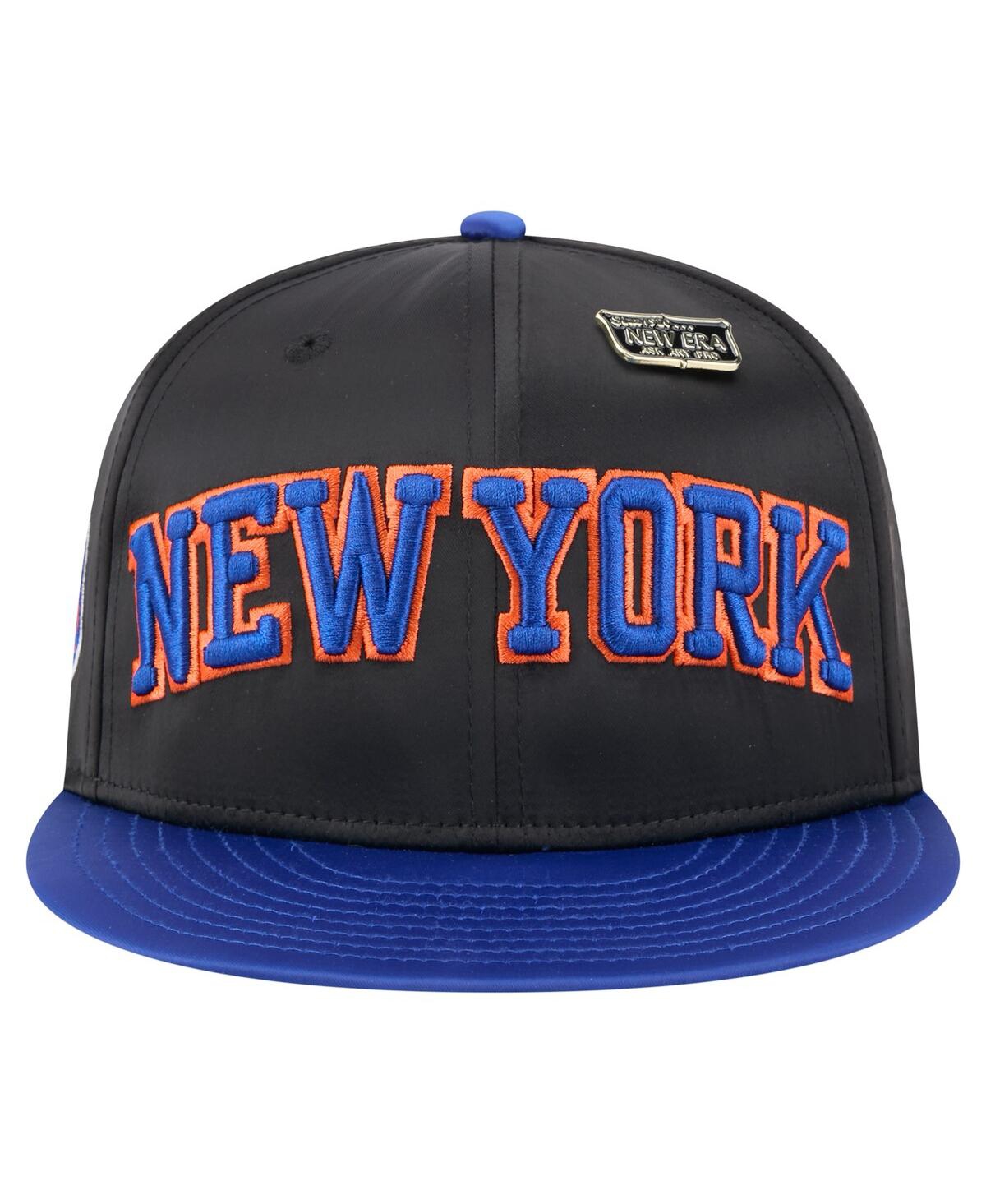 New Era Men's Black/blue New York Knicks Throwback Satin Vintage Pin Two-tone 59fifty Fitted Hat
