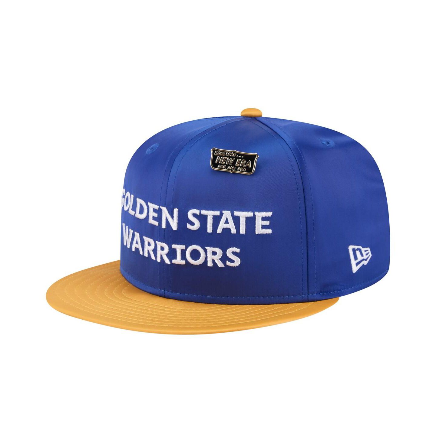 Мужская кепка New Era Royal/Gold Golden State Warriors Throwback Satin Vintage Pin Two-Tone 59FIFTY Fitted Hat — фото 3