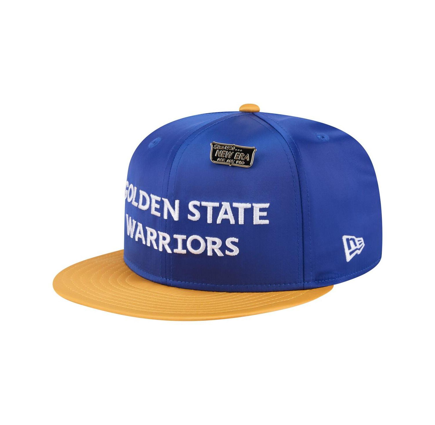 Men's Royal/Gold Golden State Warriors Throwback Satin Vintage Pin Two-Tone 59FIFTY Fitted Hat