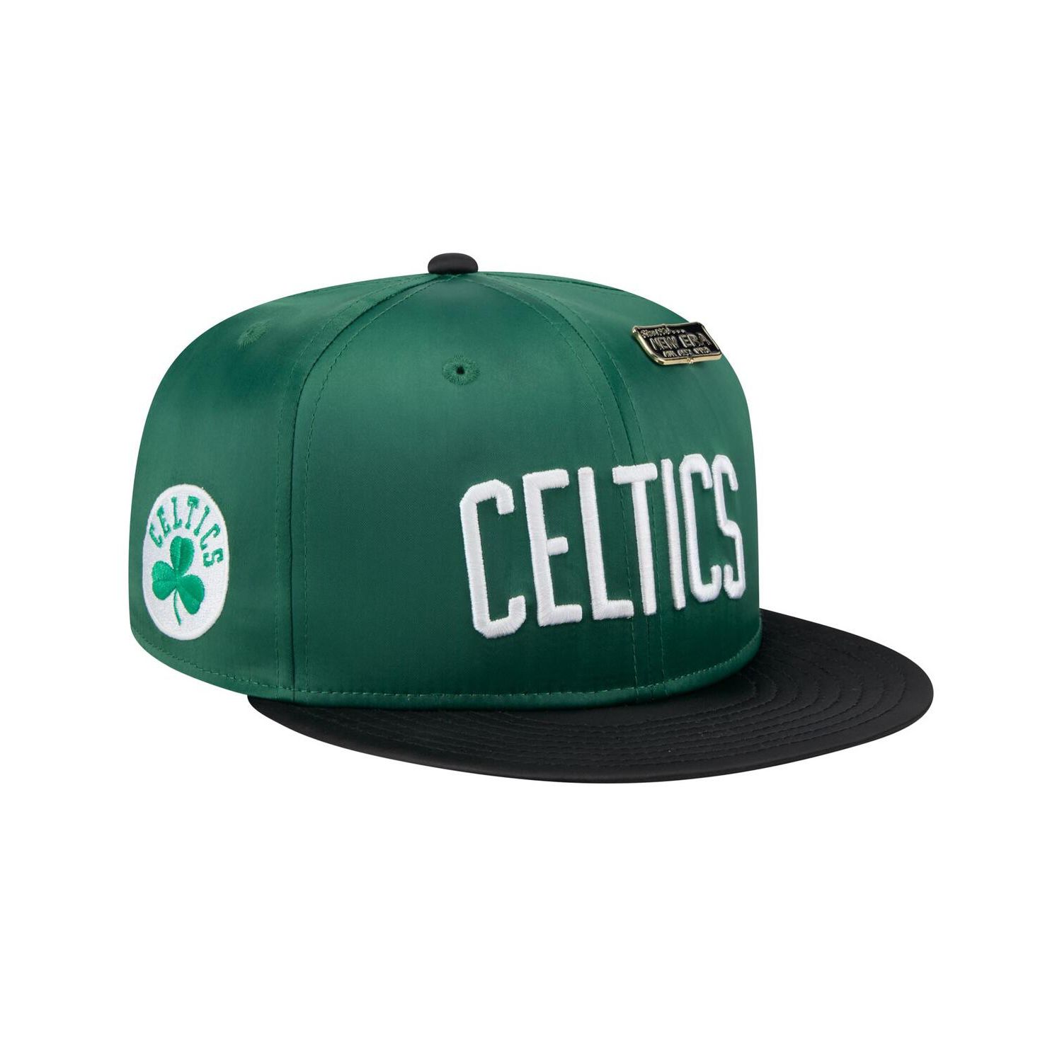Men's Kelly Green/Black Boston Celtics Throwback Satin Vintage Pin Two-Tone 59FIFTY Fitted Hat