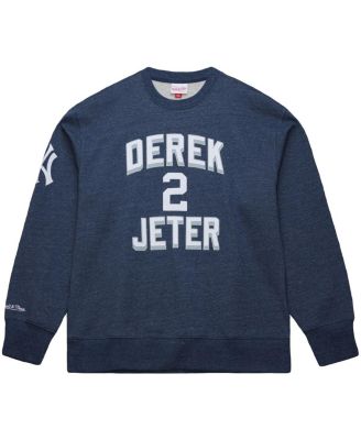 Men's Derek Jeter Heather Navy New York Yankees Legends Collection Vintage Logo Fleece Name Number Pullover Sweatshirt