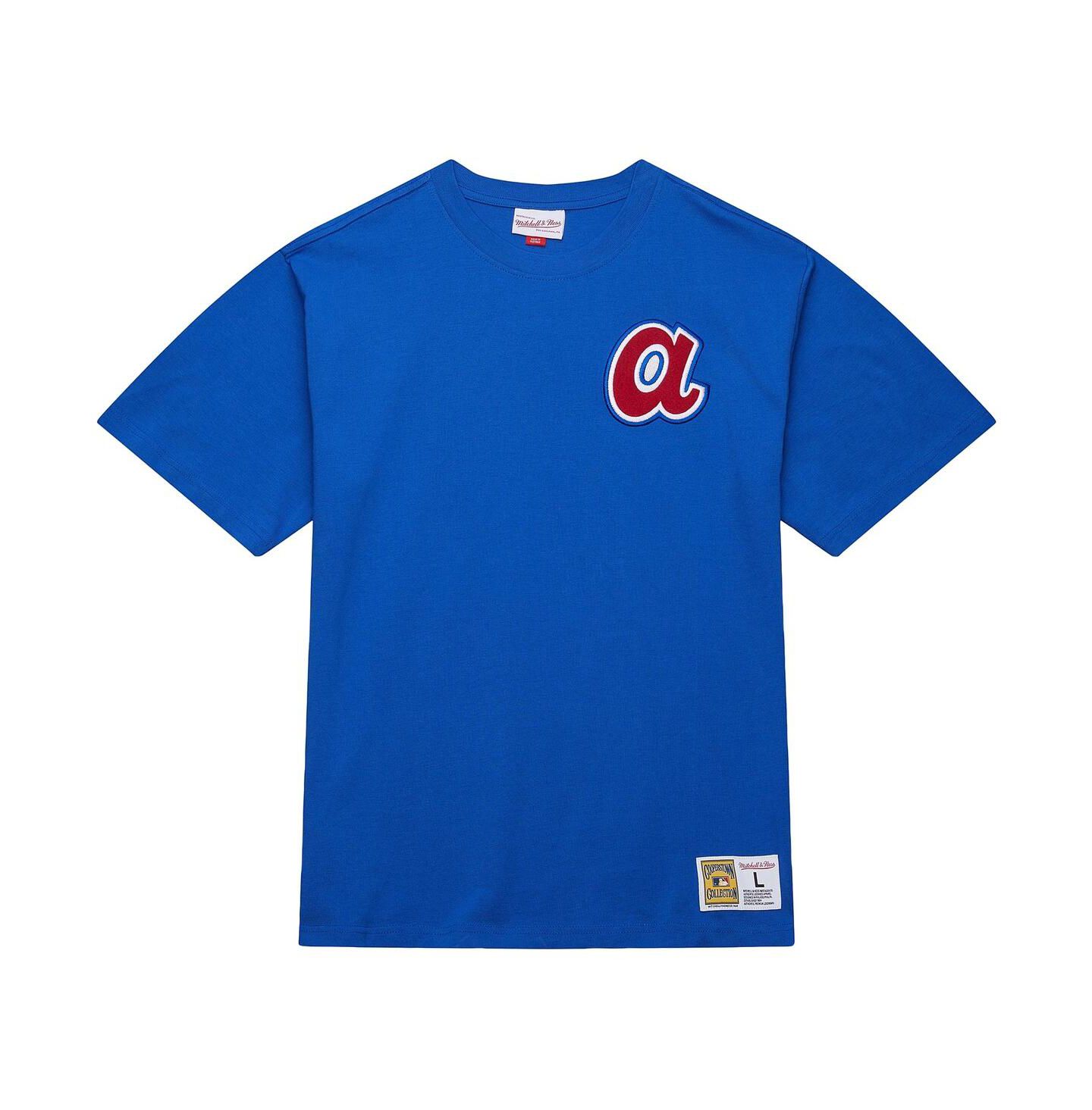 Мужская футболка Mitchell & Ness Hank Aaron Royal Atlanta Braves Legends Collection Vintage Logo — фото 2
