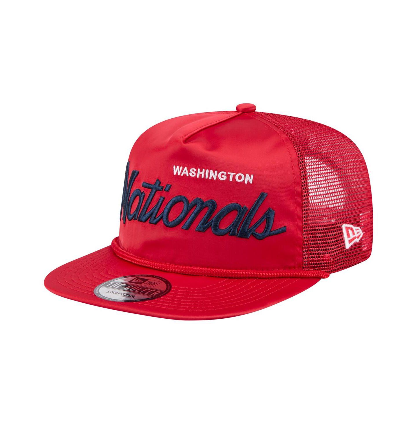 Мужская кепка New Era Red Washington Nationals Retro Satin Script Golfer Adjustable Hat — фото 1