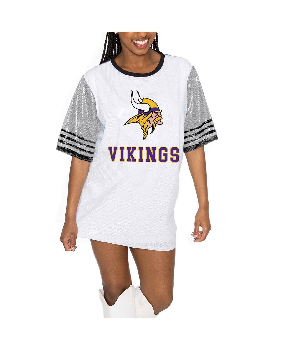 Gameday Couture Women's White/gray Minnesota Vikings Bling It Full Sequin Jersey Dress In White