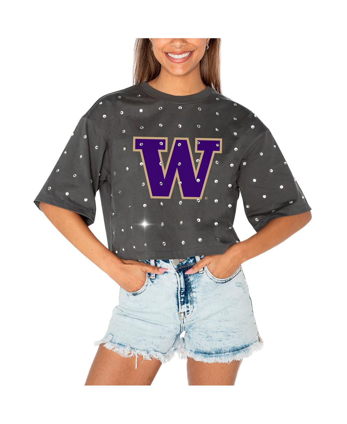Shop Gameday Couture Women's Gray Washington Huskies Go Time Rhinestone Crop T-shirt
