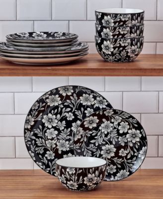 Midnight Blooms 12-Pc. Dinnerware Set, Service for 4
