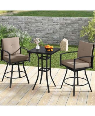 3 PCS Patio Swivel Bar Set Table and Chairs Set with Soft Cushions & Umbrella Hole